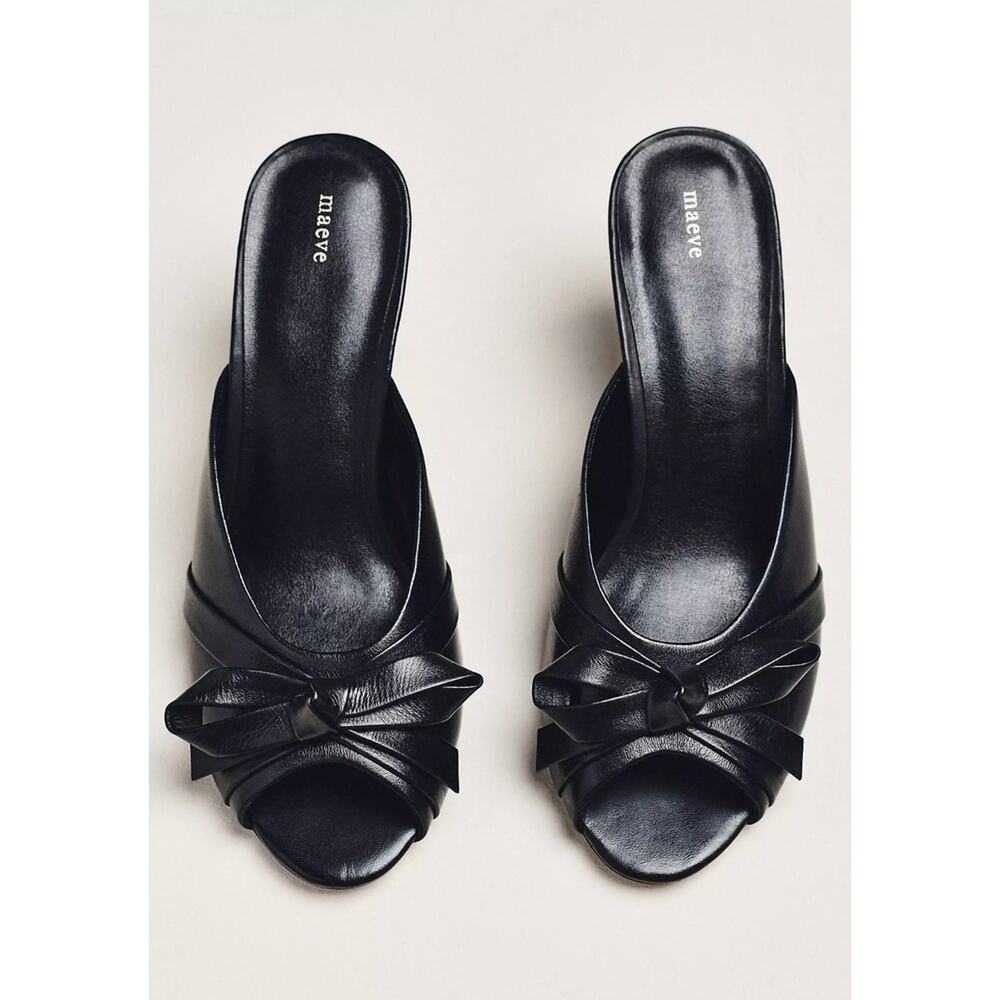 Anthropologie Maeve Bow Peep-Toe Kitten-Heel Mules 7
